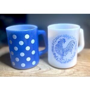 VTG Federal Milk Glass CHOICE: Blue Rooster Mug or Blue Polka Dot Mug MCM